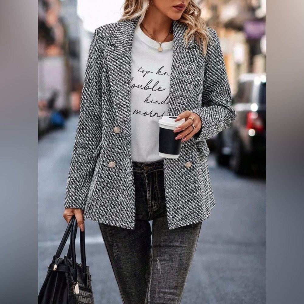 SHEIN LUNE Solid Double Breasted Blazer,Size S - Picture 4 of 15